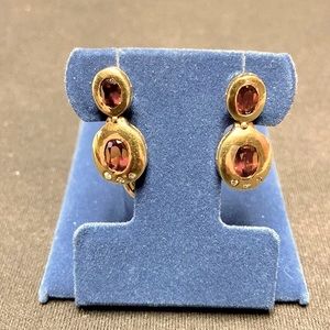 Gold Over Sterling Red Drop Earrings